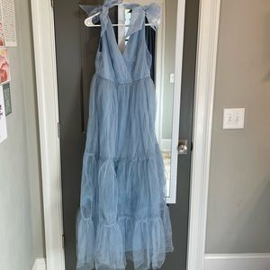 ASOS tulle bow tie tiered maxi dress in light blue